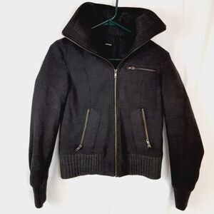 Express Womens Small Zippered Wool Jacket with Pockets and High Collar Dark Grey